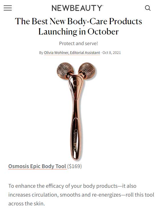 New Beauty magazine announces best new body products featuring Osmosis EPIC Body Tool