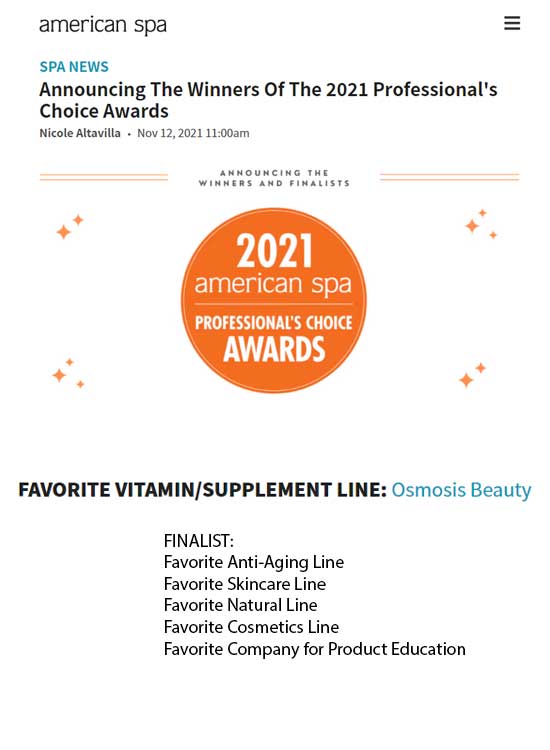 American Spa Professional Choice Award Winner Best Vitamin Supplement Line