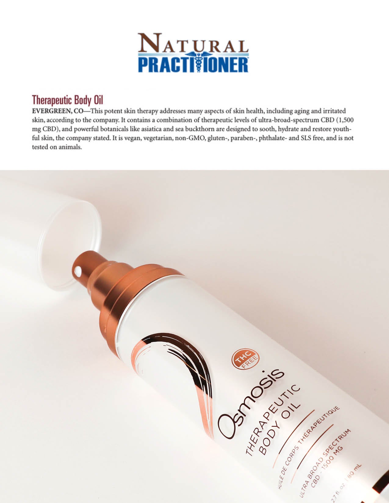 Therapeutic Body Oil was featured in the March/April issue of Natural Practitioner